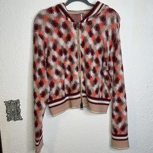 Free People ‘Field of Flowers‘ Argyle Diamond Cardi Sweater Hoodie Z514-1